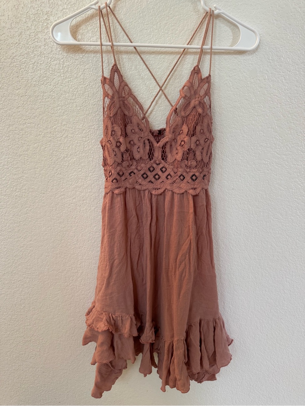 Free People Lace Bodice Strappy Mini Dress in Dusty Rose